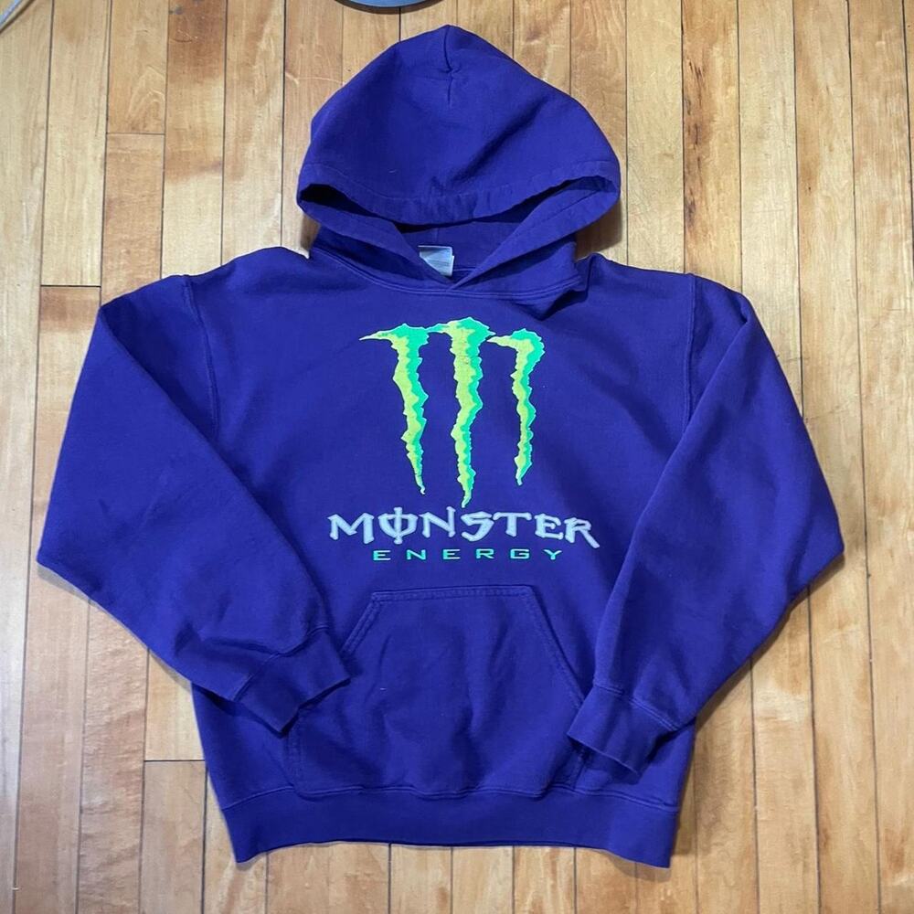 Monster Energy Hoodie Purple Graphic Gildan Size S Y2K